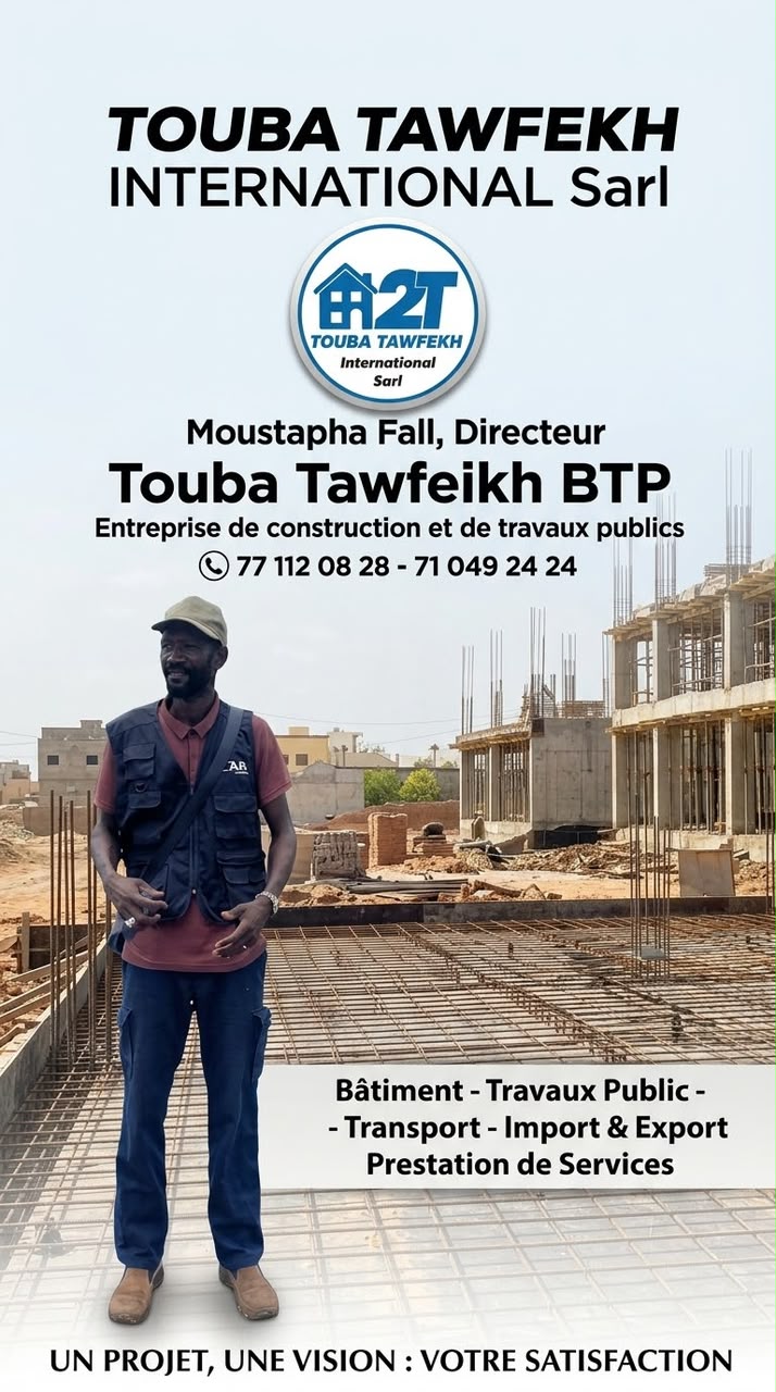 Moustapha Fall, directeur de Touba Tawfékh International, sur un chantier